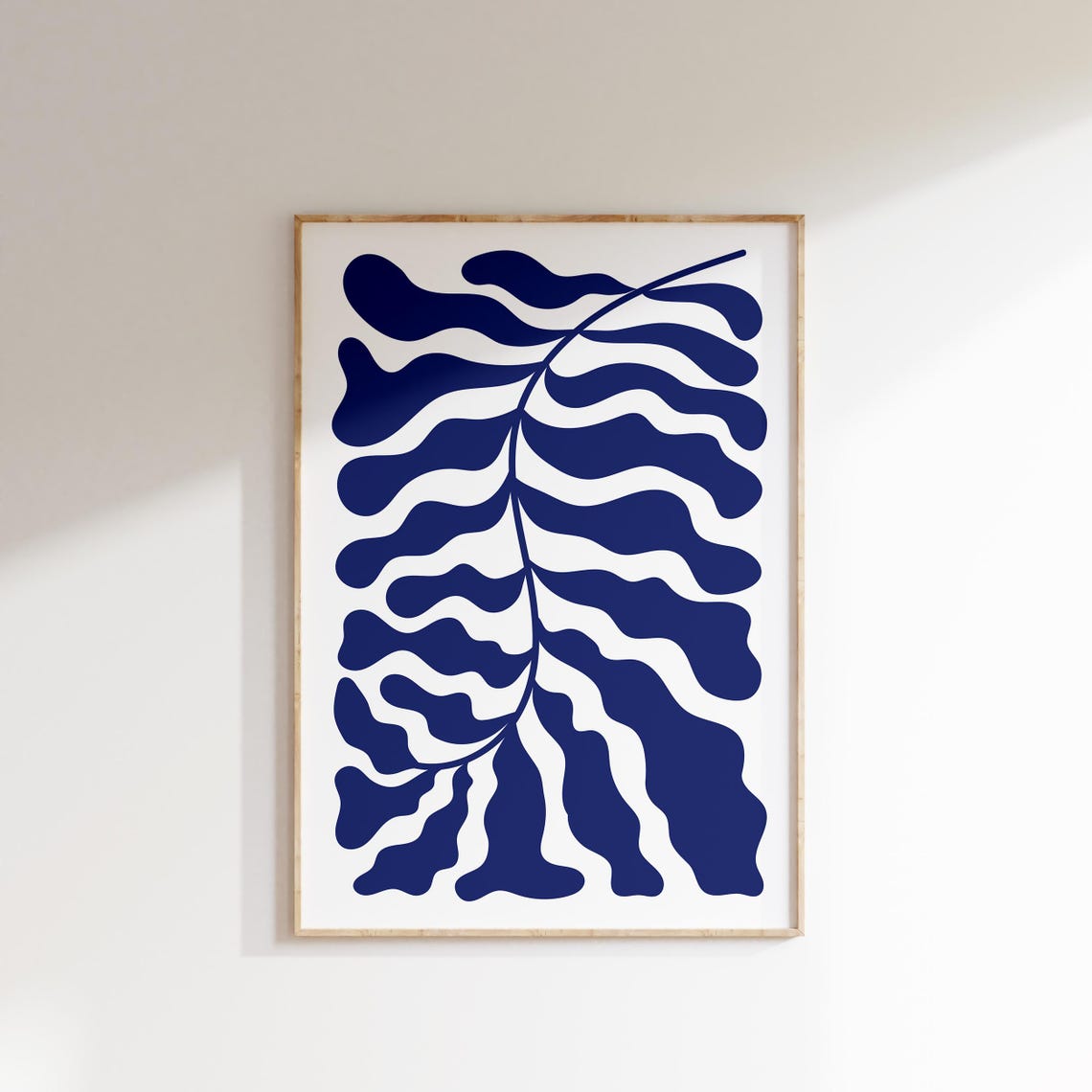 Navy Blue Leaf Abstract Matisse Style Minimalist Botanical Art Print