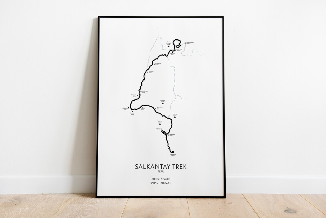 Salkantay Trek Minimalist Travel Poster, Hiking Map