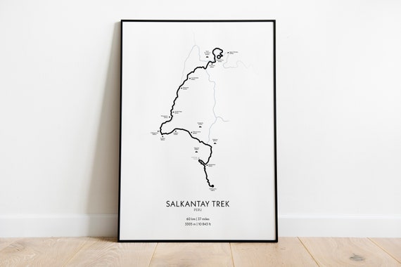 Salkantay Trek Minimalist Travel Poster, Hiking Map