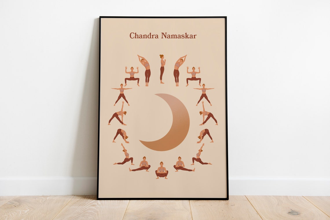 Chandra Namaskar Moon Salutation Yoga Poses Chart Minimalist Poster