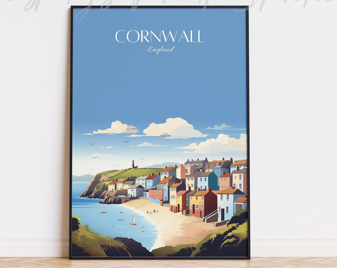 Cornwall Vintage Coastal Travel Poster