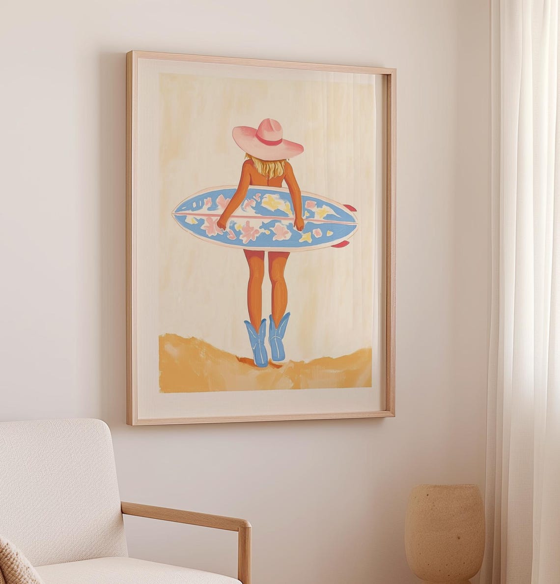 Coastal Blonde Cowgirl Print Surfer Cowgirl Wall Art Retro Western Decor Preppy Trendy Wall Art Cowboy Dorm Poster Summer House Decor - Image 2