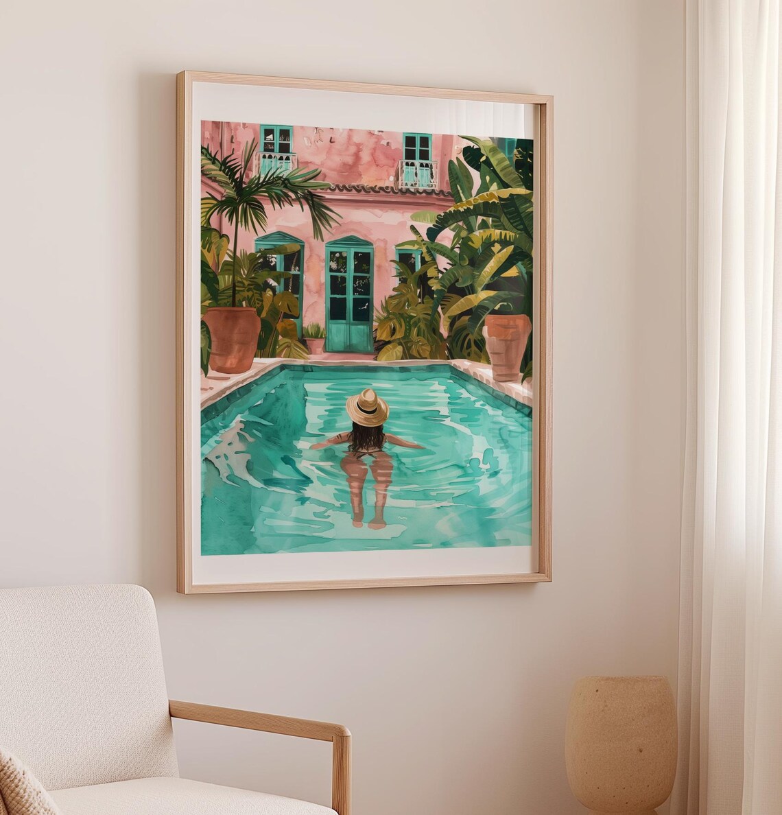 Girl In Pool Swimming Modern Summer Art Print - Image 2