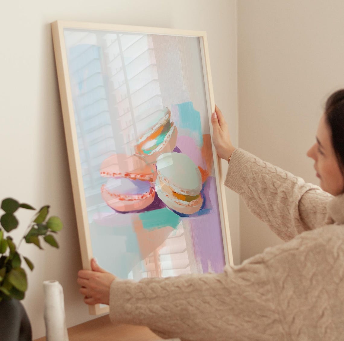 French Macarons Pastel Dessert Watercolor Painting Kitchen Poster - Image 3