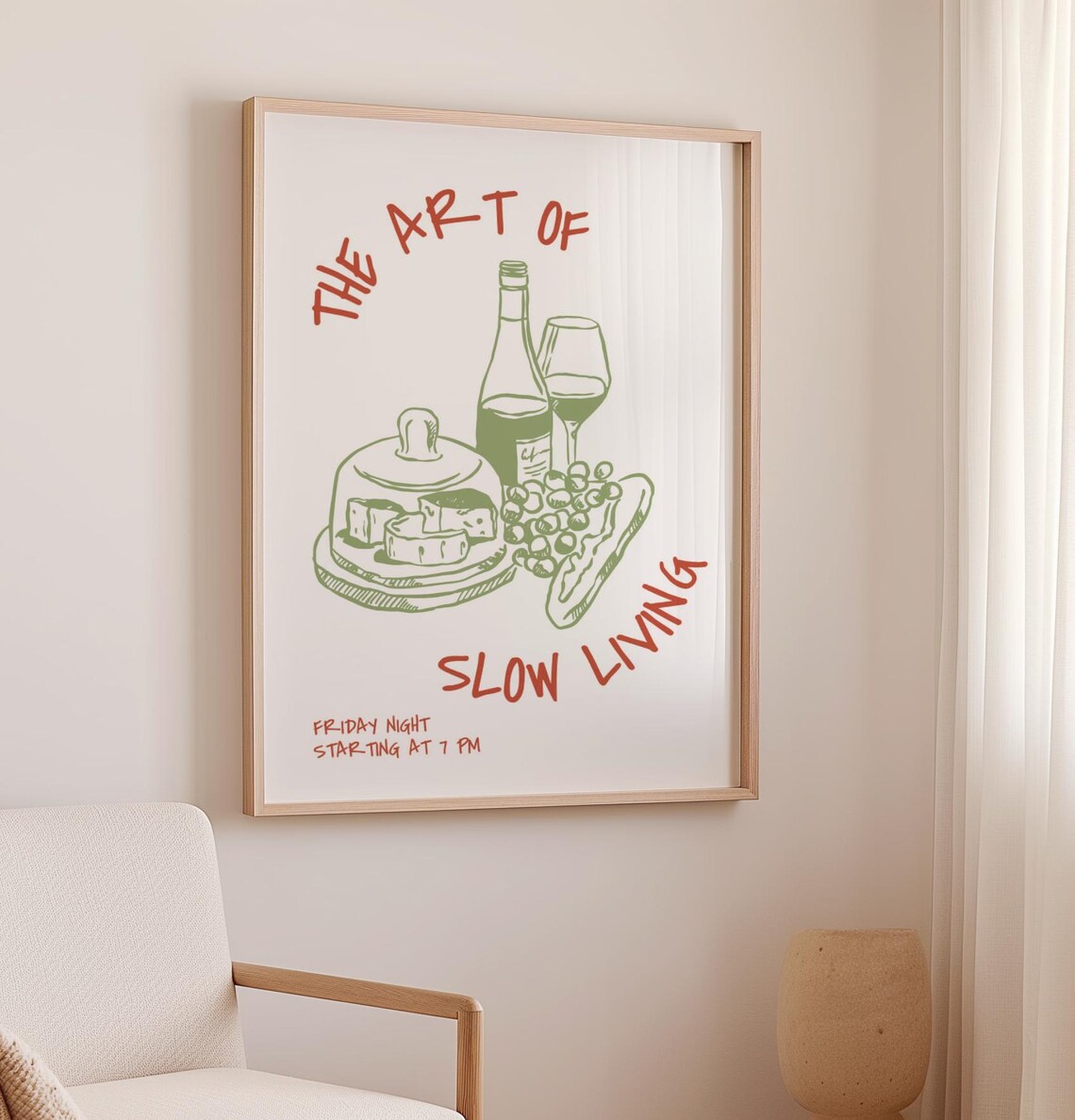 The Art Of Slow Living Print Wine Cheese Grapes Bistro Kitchen Art Poster - Image 3