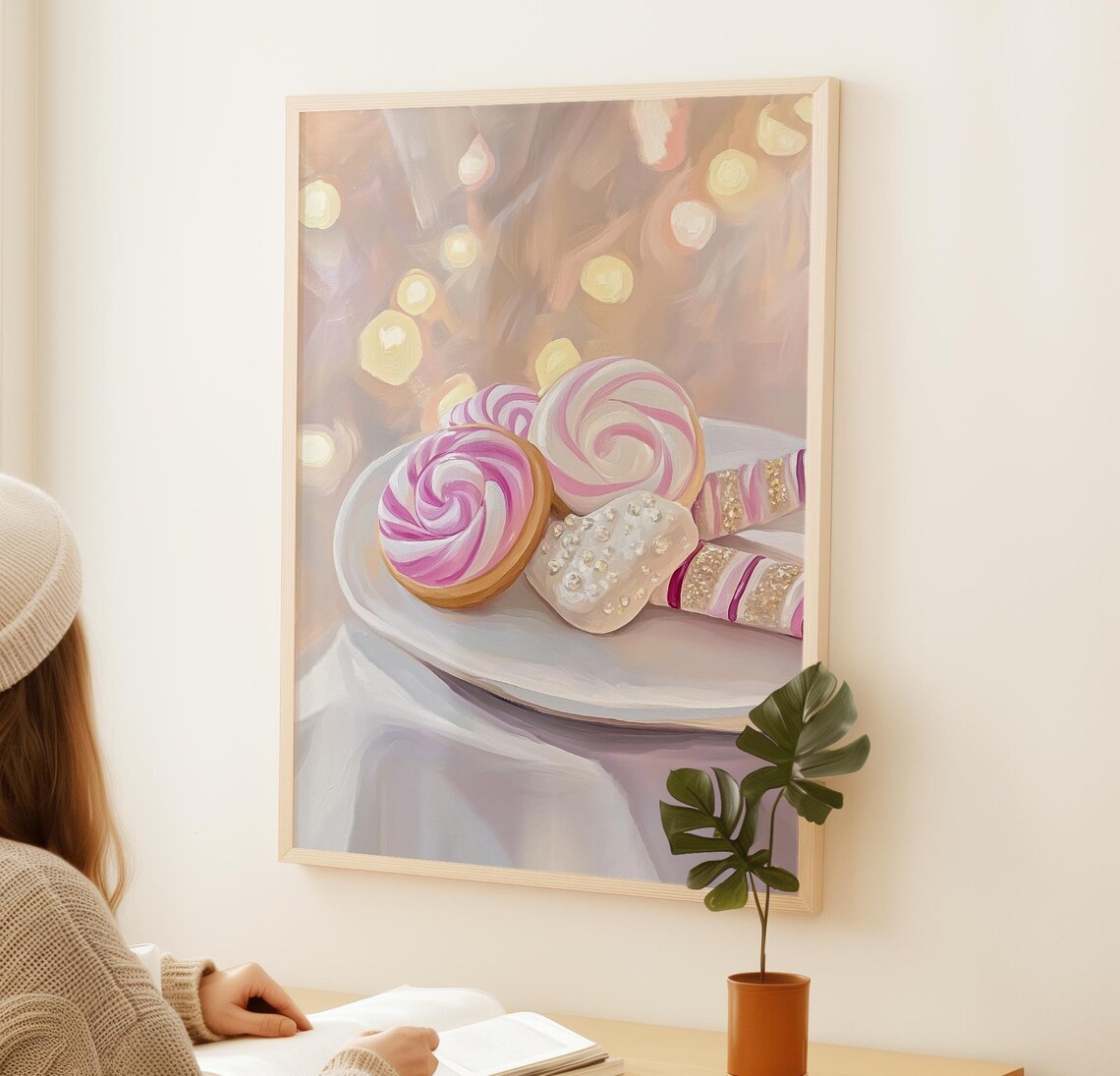 Pink Swirl Christmas Cookies on Plate Pastel Holiday Treats Poster - Image 3