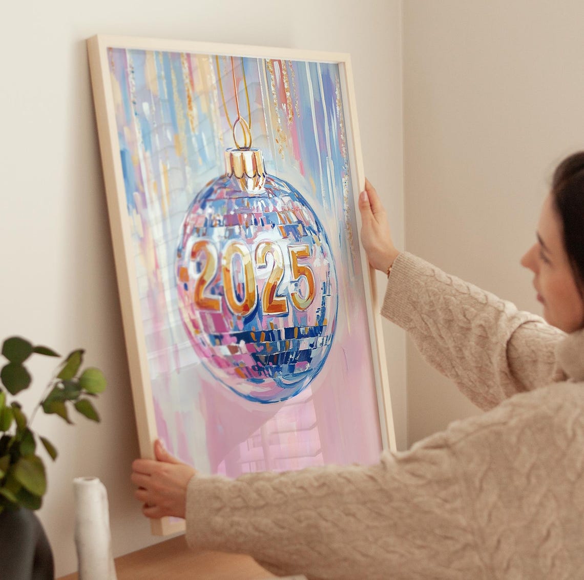 Disco Ball 2025 Christmas Ornament Pink Party Glam Art Poster - Image 3
