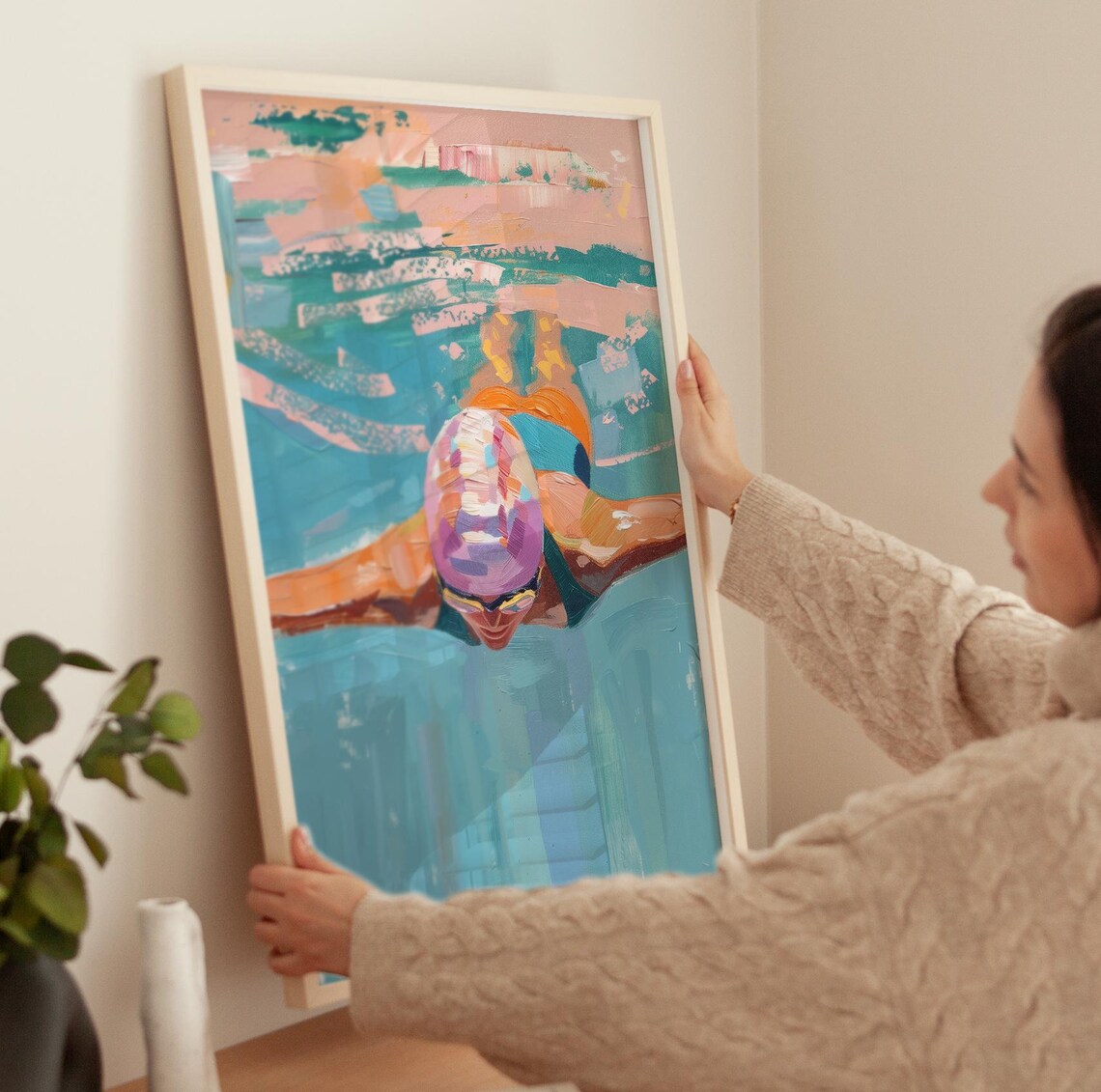 Swimming in the Ocean Coastal Summer Art Print - Image 3