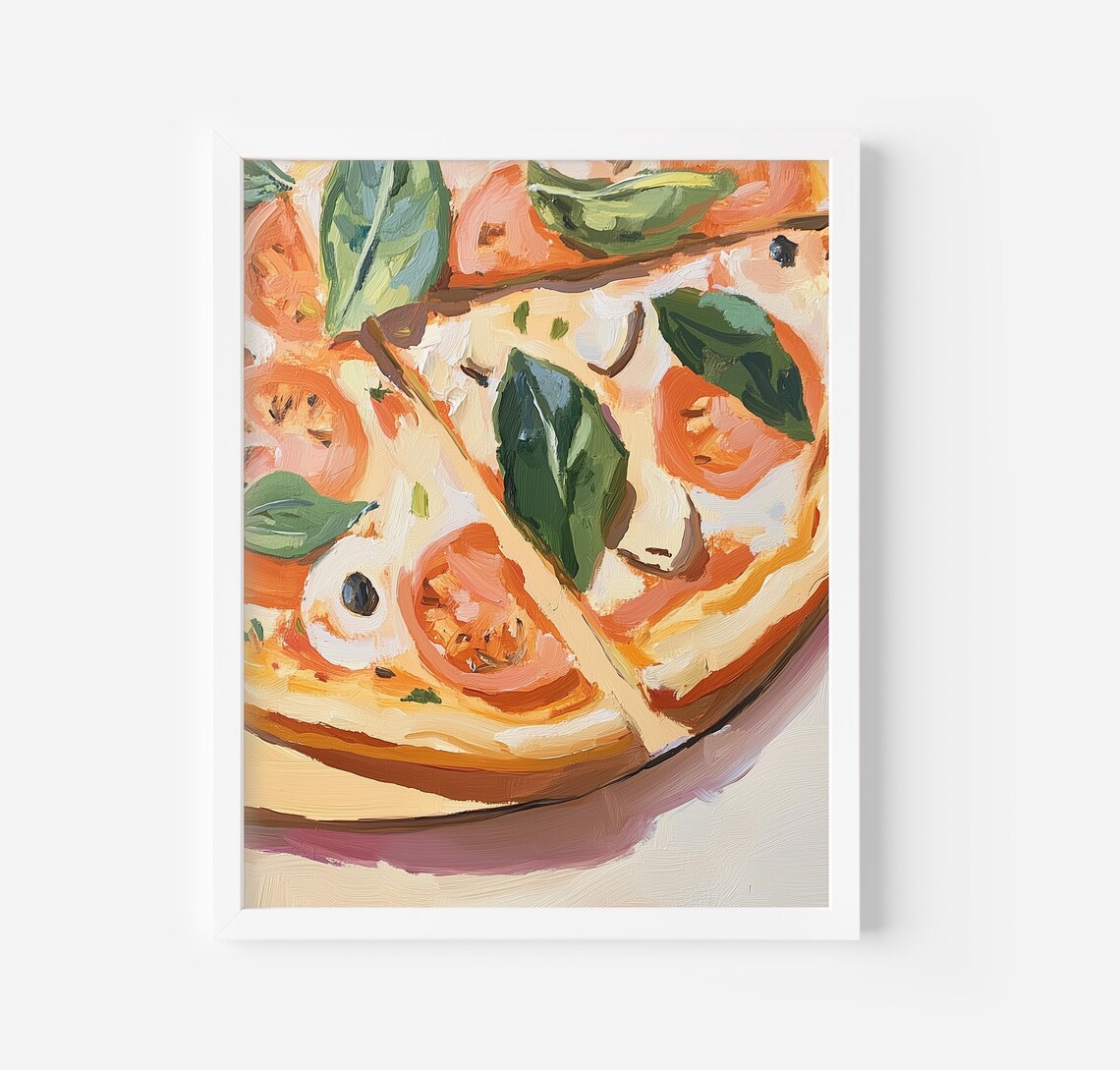 Margherita Pizza Close Up Art Italian Kitchen Food Painting Poster