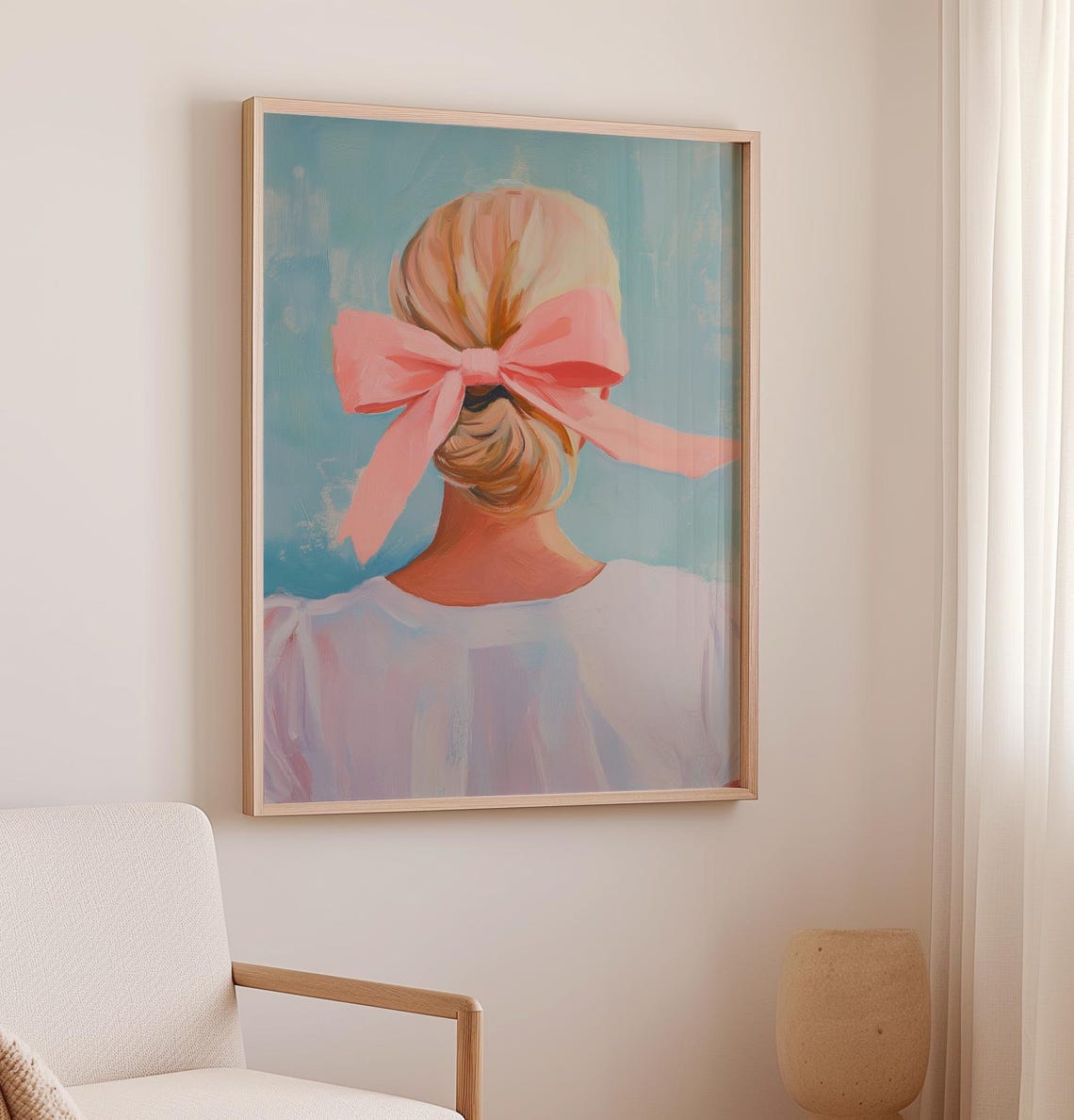 Blonde Girl Painting Pastel Wall Art Print Pink Girly Room Decor Coquette Art Print Girl Pink Bow Art Aesthetic Print - Image 3