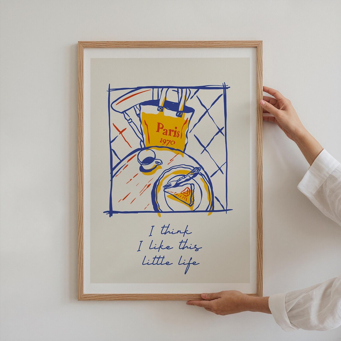 Paris 1970 Tote Bag Blue Sketch Little Life Quote Retro Travel Poster