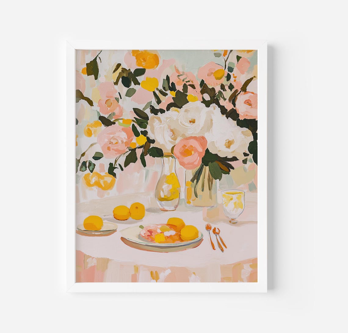 Breakfast Table With Roses And Lemons Still Life Painting Poster