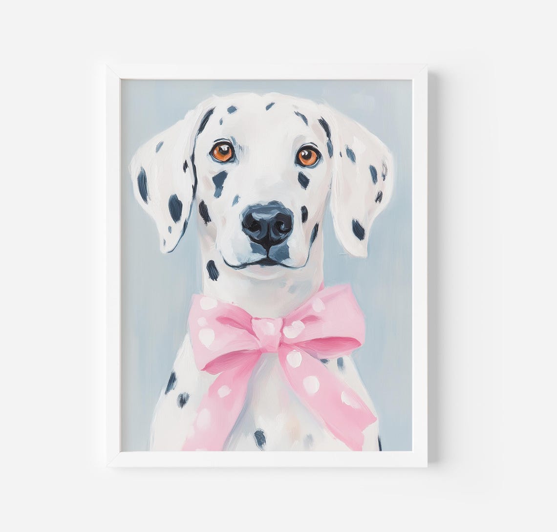 Dalmatian Dog Portrait With Pink Polka Dot Bow Tie Cute Poster