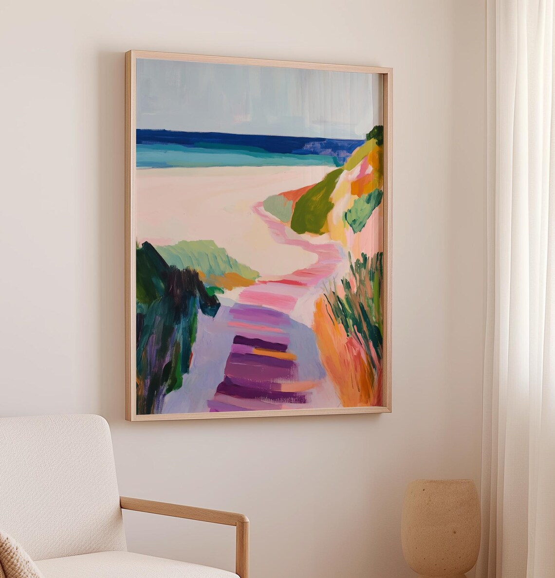 Coastal Beach Landscape Art Print, Pastel Summer Style - Image 2