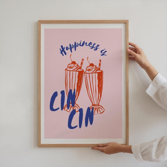 Milkshake Print Cheers Wall Art Retro Wall Art Dessert Print Trendy Home Decor Cafe Decor Print Boho Kitchen Decor Happiness Is Poster