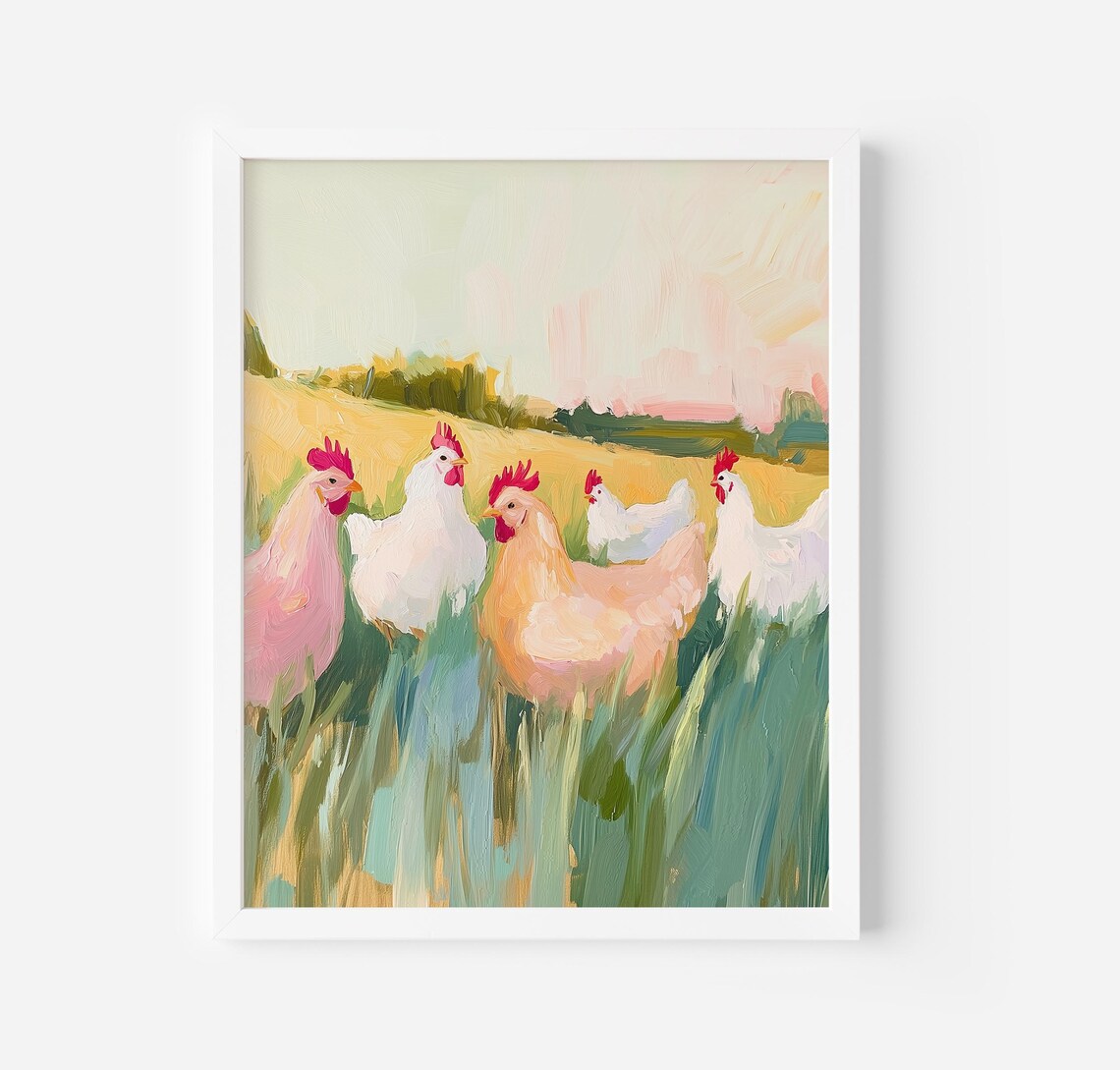 Chickens Painting Hens Kitchen Wall Art Print