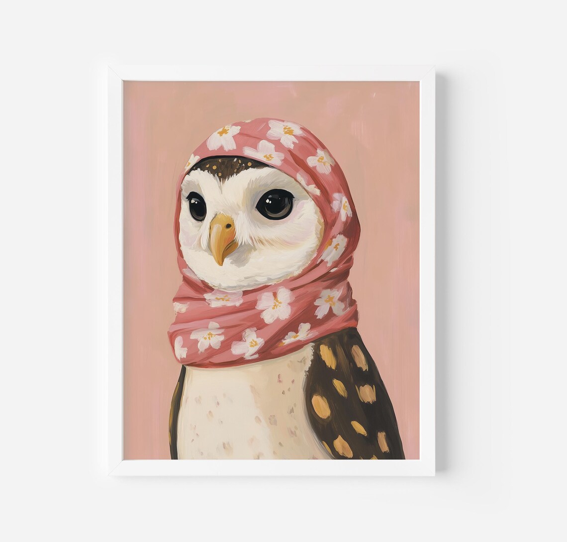 Babushka Owl Vintage Art Print, Soft Aesthetic