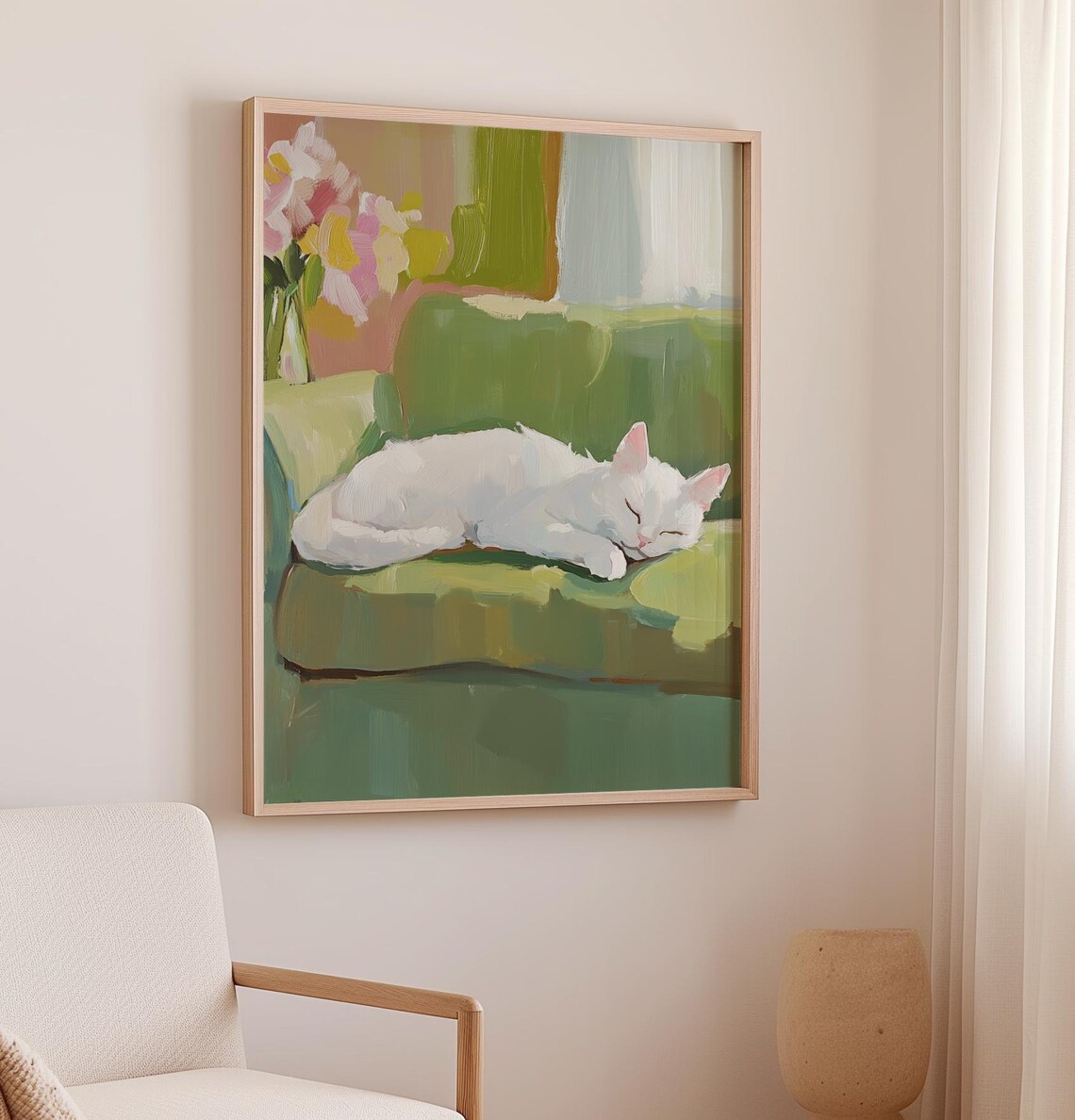 Sleeping White Kitten Art Print, Cozy Cat Wall Art - Image 2