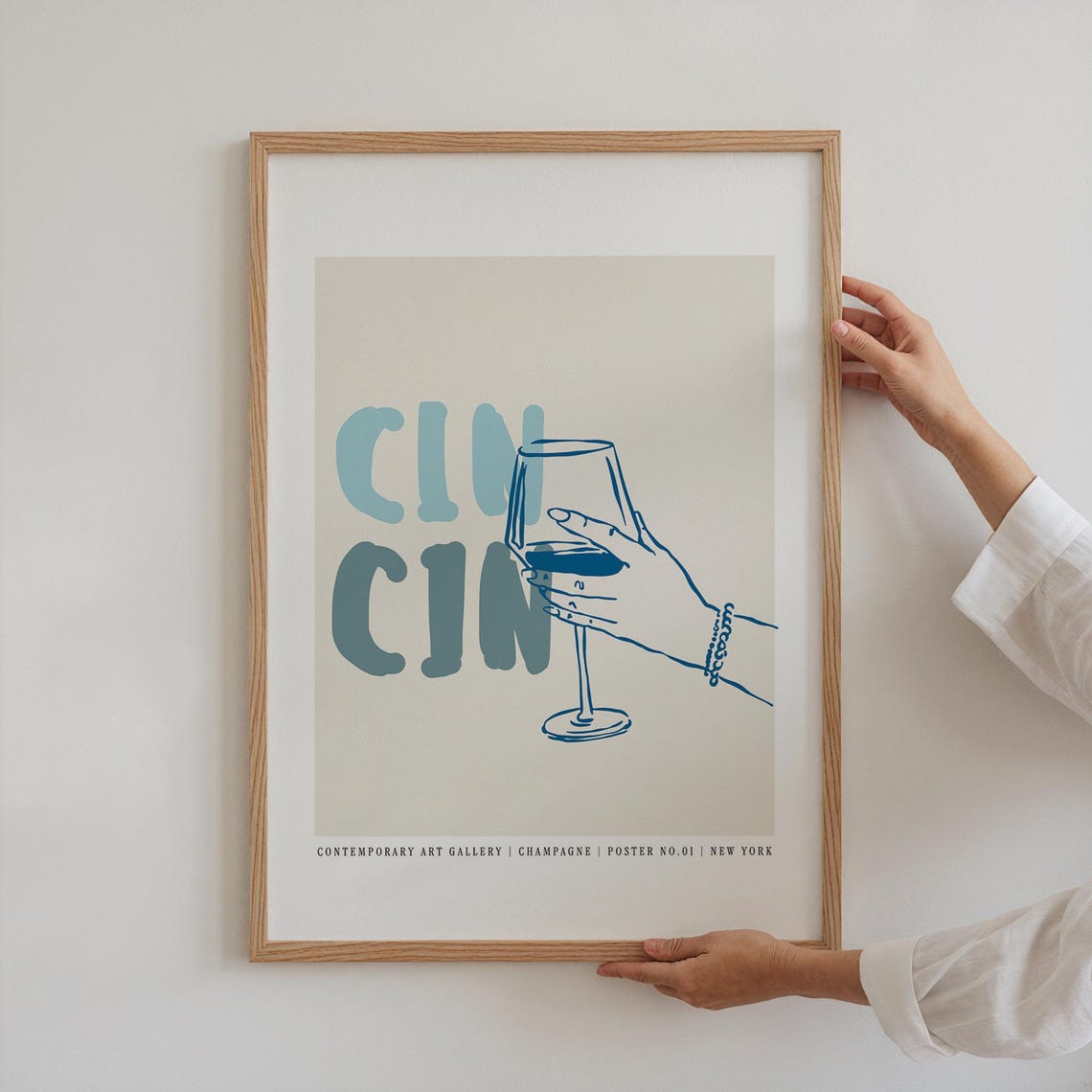 Cin Cin Wine Toast Blue Line Art Hand Champagne Gallery Wall Poster