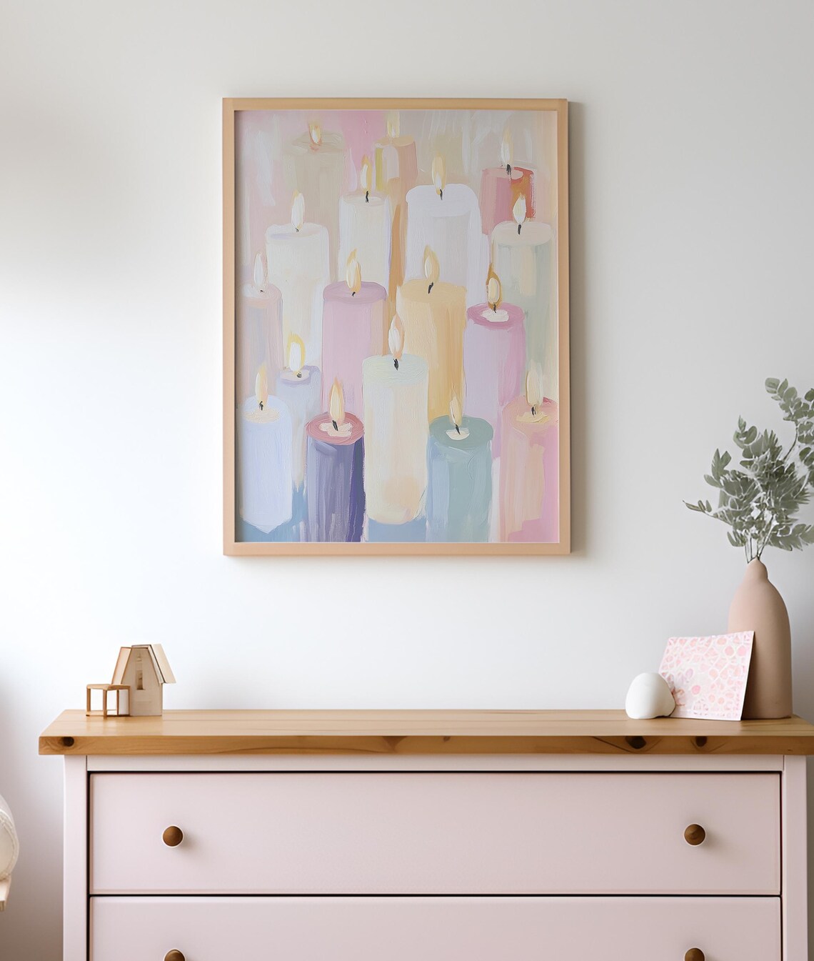 Pastel Pillar Candles Cozy Holiday Glow Soft Christmas Art Poster - Image 3