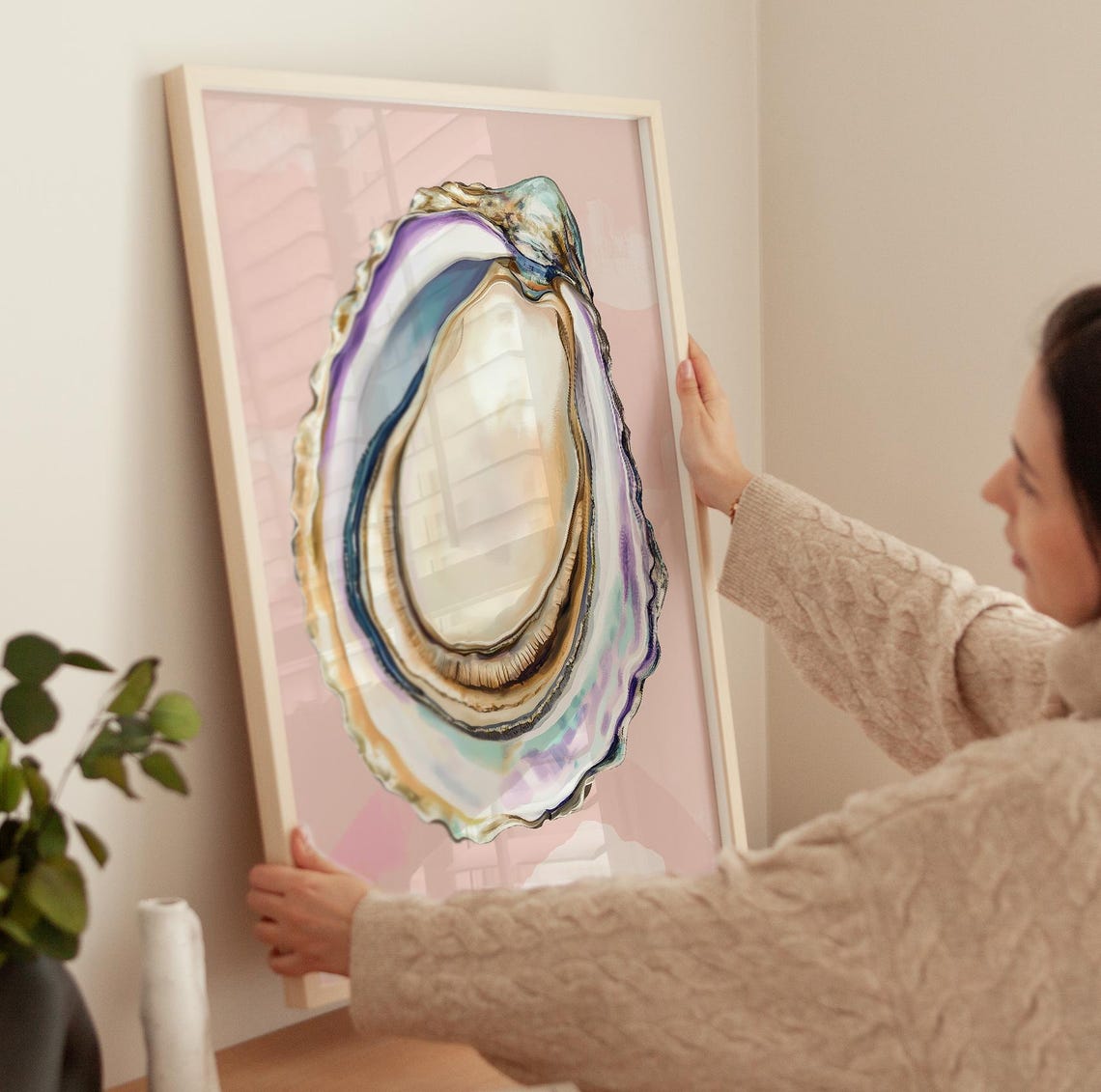 Oyster Shell Pink Pastel Coastal Seafood Art Painting Poster - Image 3