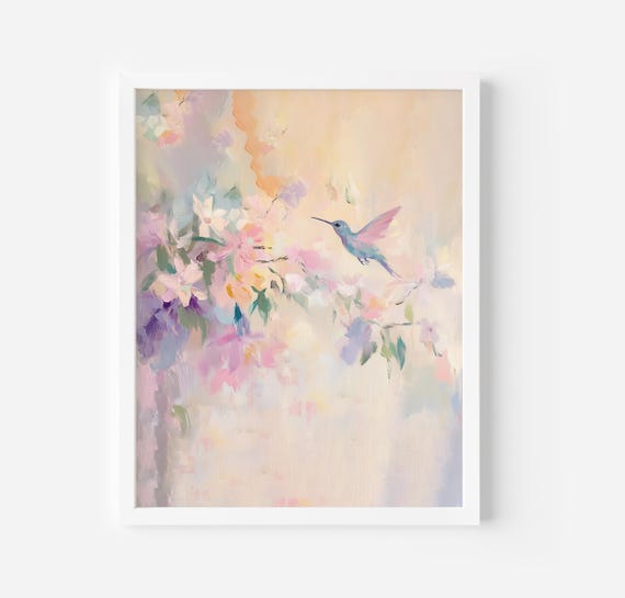 Hummingbird Nursery Bird Art Print, Pastel Colours