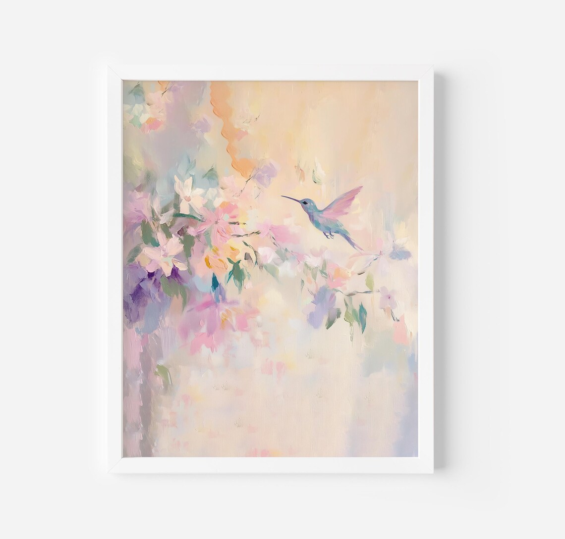 Hummingbird Nursery Bird Art Print, Pastel Colours