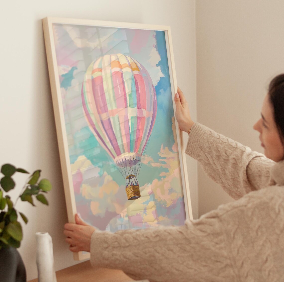 Hot Air Balloon Nursery Decor Art Print, Whimsical Painting - Image 3