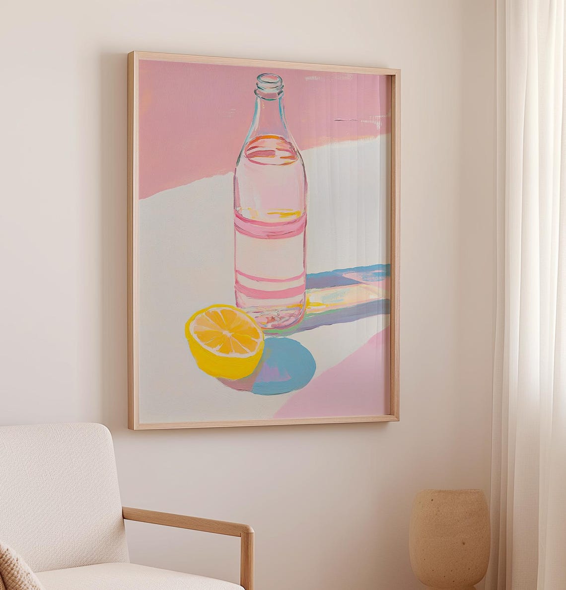 Pink Sparkling Water Bottle with Lemon Summer Still Life Drink Poster - Image 2