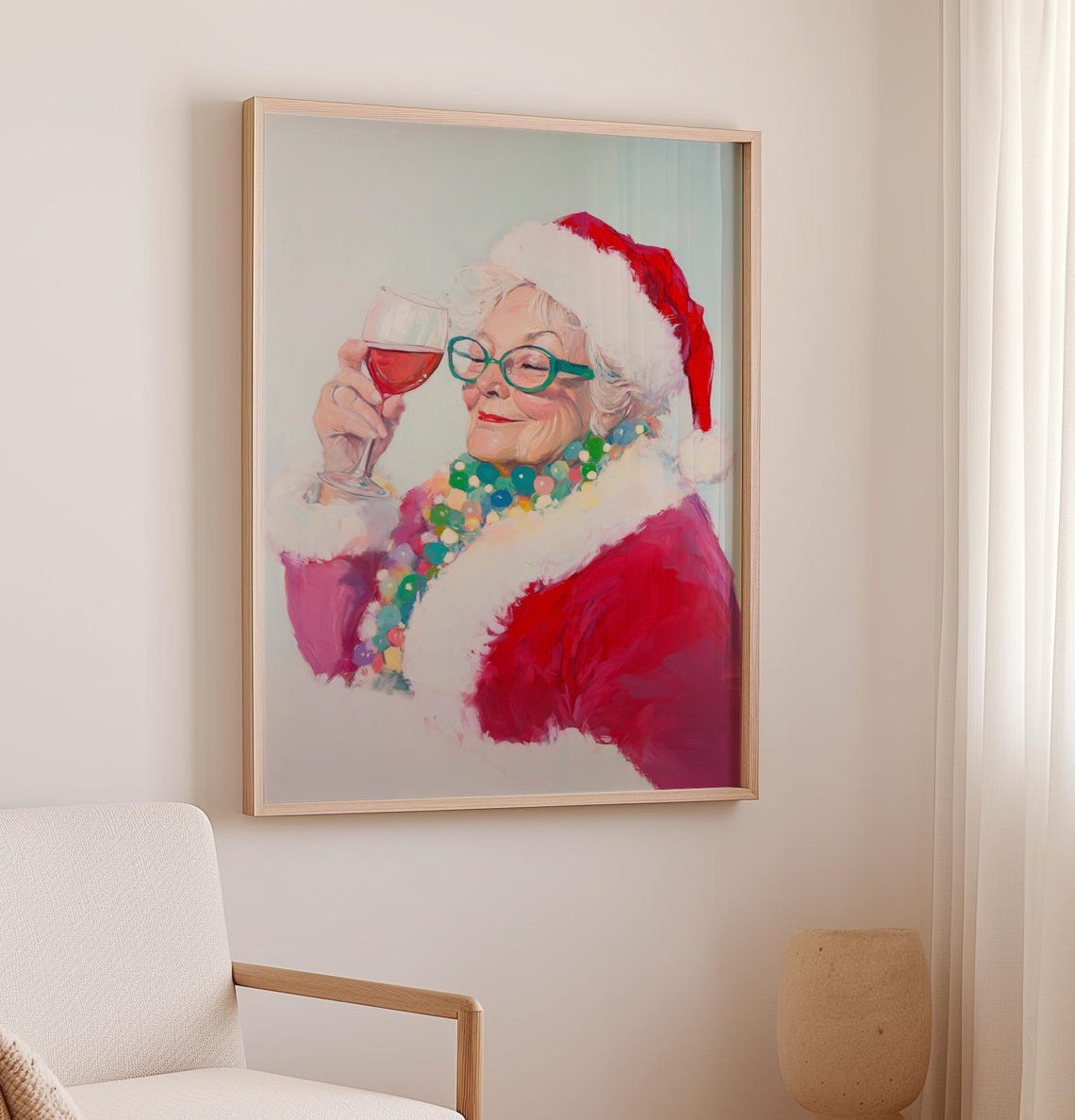 Funny Santa Claus Bar Art Christmas Decor Holiday Wall Art Santa Drinking Poster Mrs Claus Art Christmas Grandma Print Trendy Holiday Art - Image 3