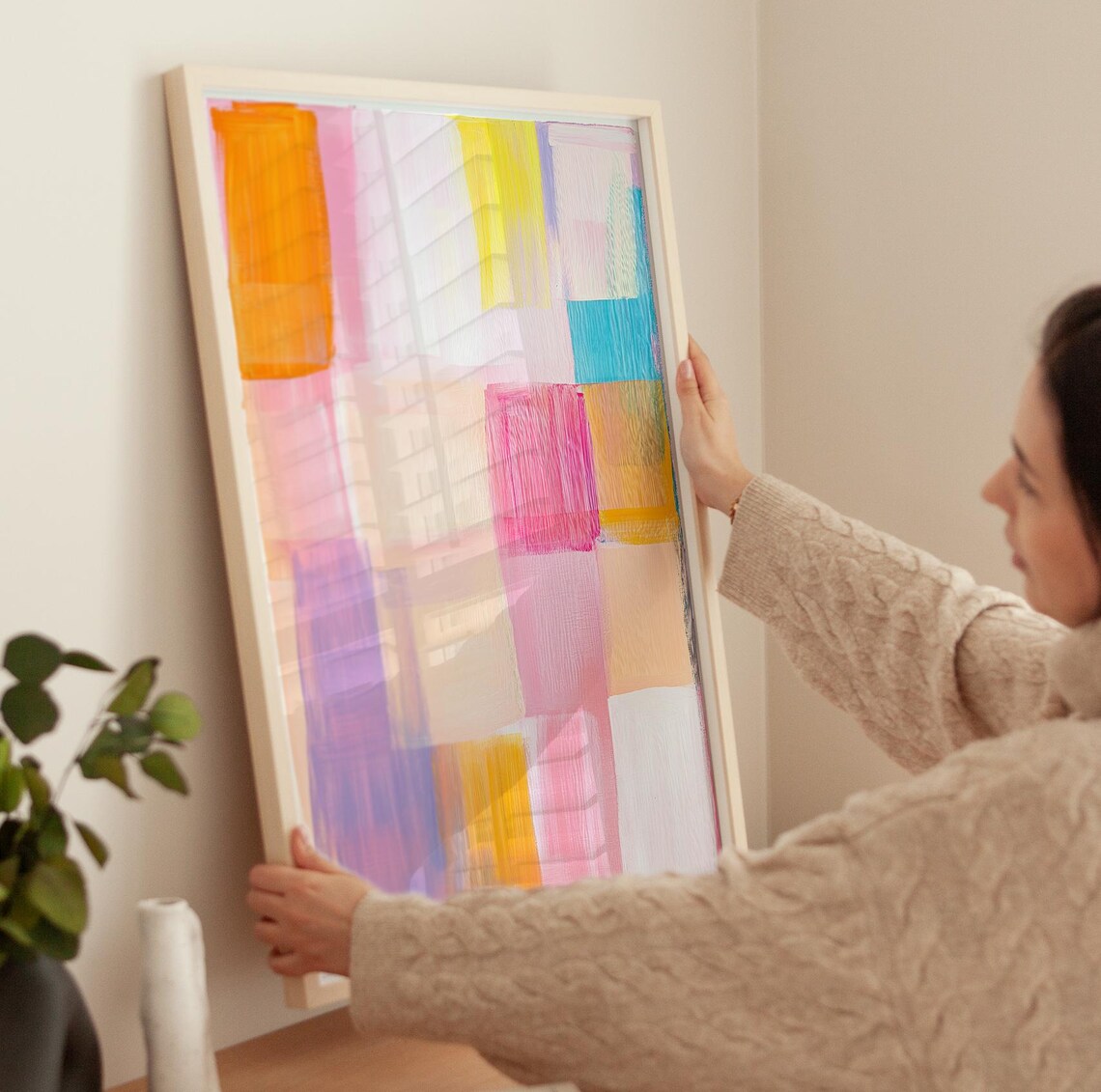 Pastel Color Grid Abstract Painting Modern Acrylic Art Poster - Image 3