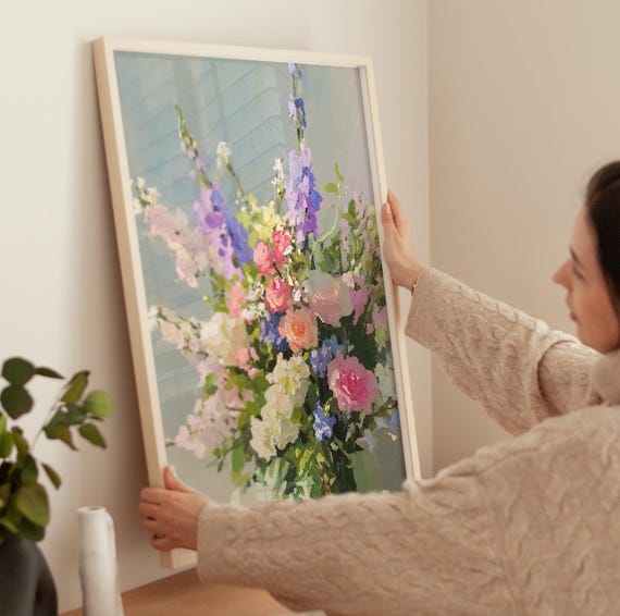 Bouquet Room Decor Pink Girly Aesthetic Art Y2k Cute Girly Decor Instant Modern Boho Flowers Print Pastel Painting