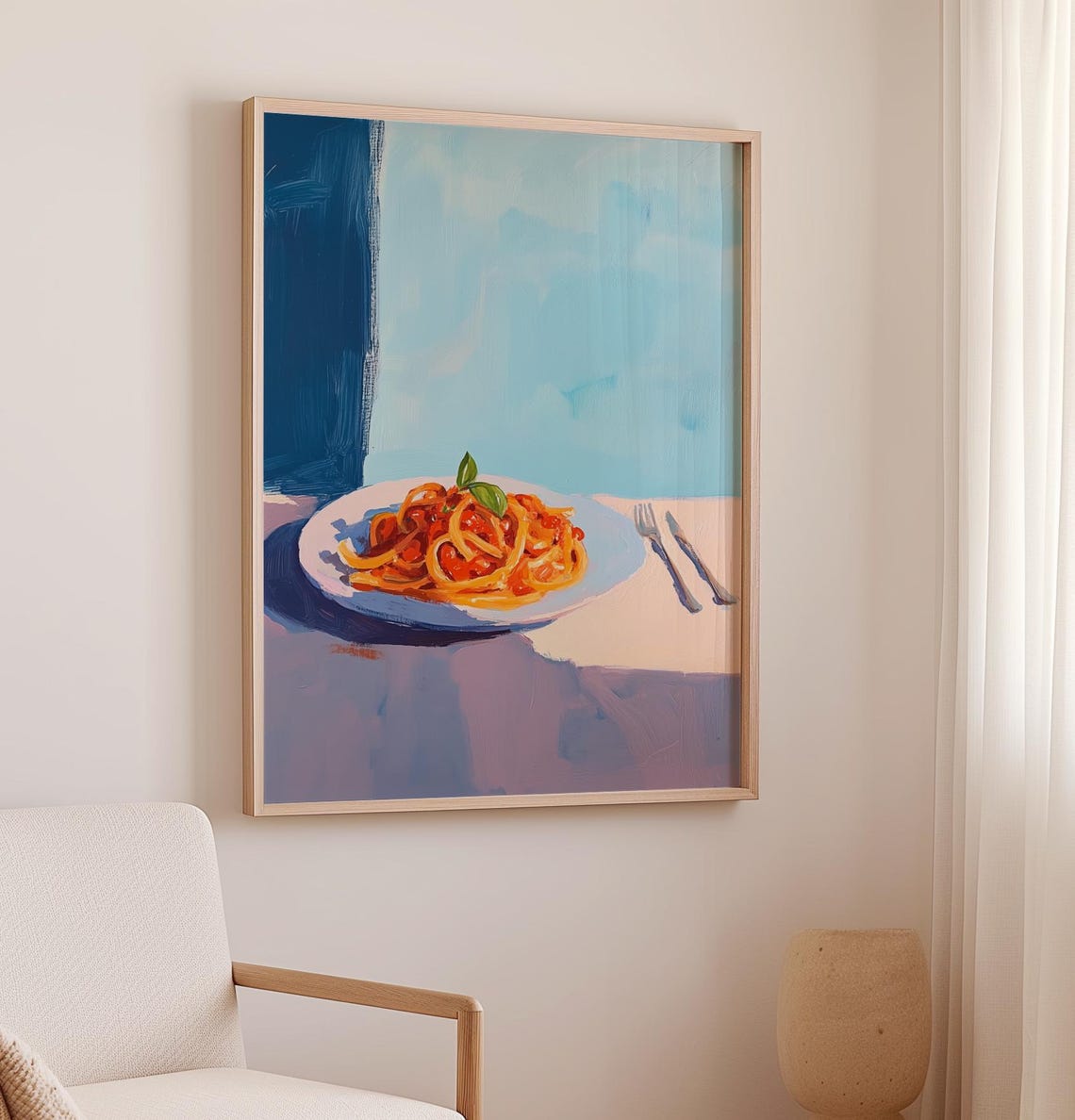 Plate Of Spaghetti With Tomato Sauce Pastel Kitchen Art Poster - Image 2