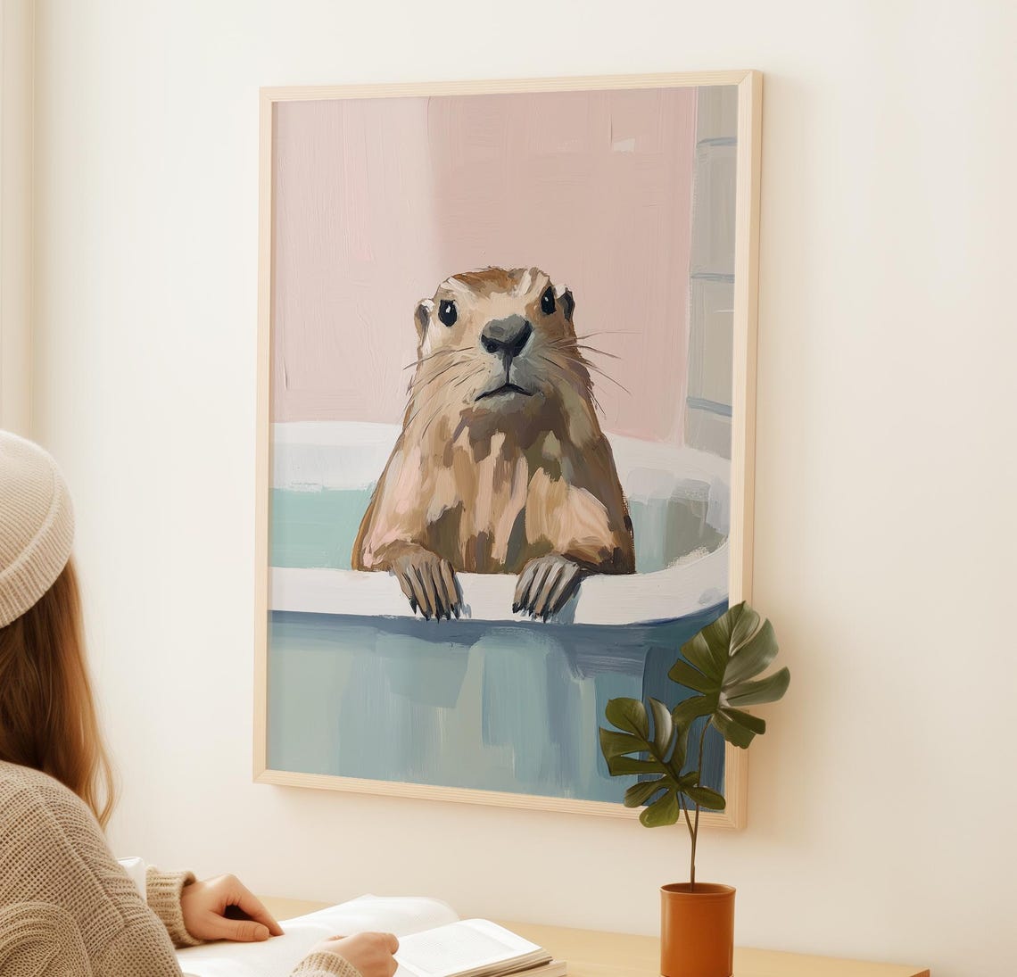 Funny Capybara Relaxing In Bathtub Tropical Bathroom Art Poster - Image 2