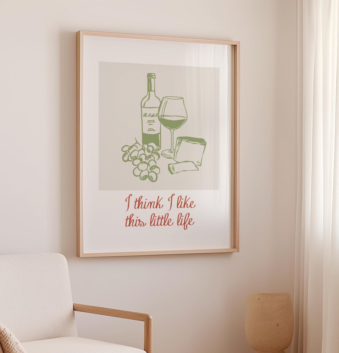 I Think I Like This Little Life Print Wine Cheese Grapes Kitchen Wall Art - Image 3