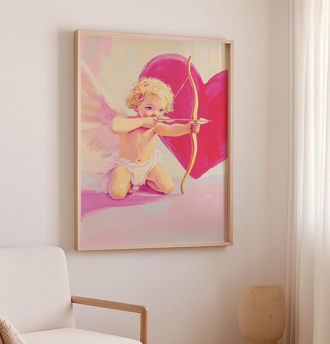 Pink Heart Valentine Day Print Cupido Painting Vintage Valentines Print Romantic Poster Pink Heart Oil Painting Love - Image 2