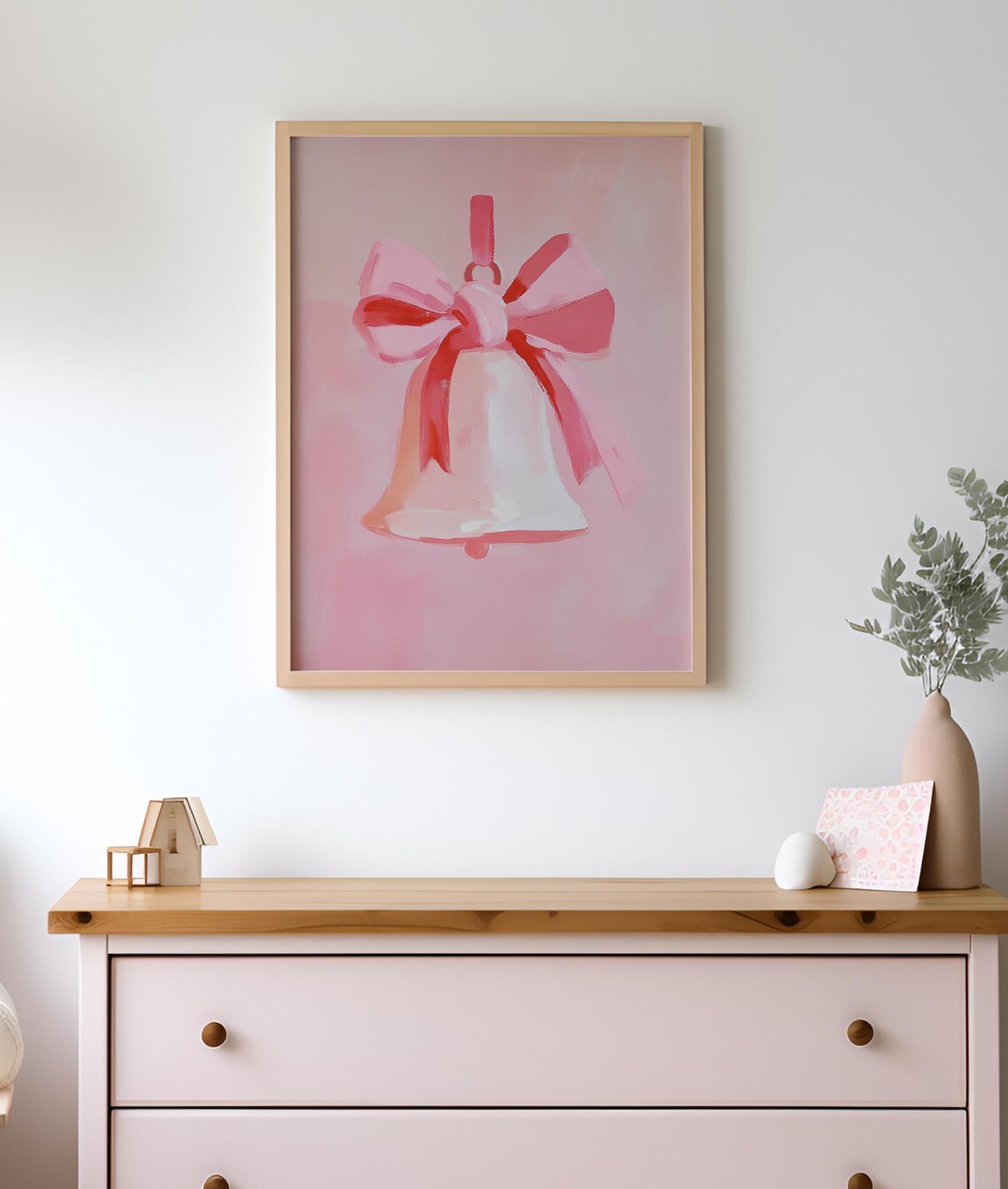 Pink Christmas Bells Festive Holiday Wall Art Print - Image 2