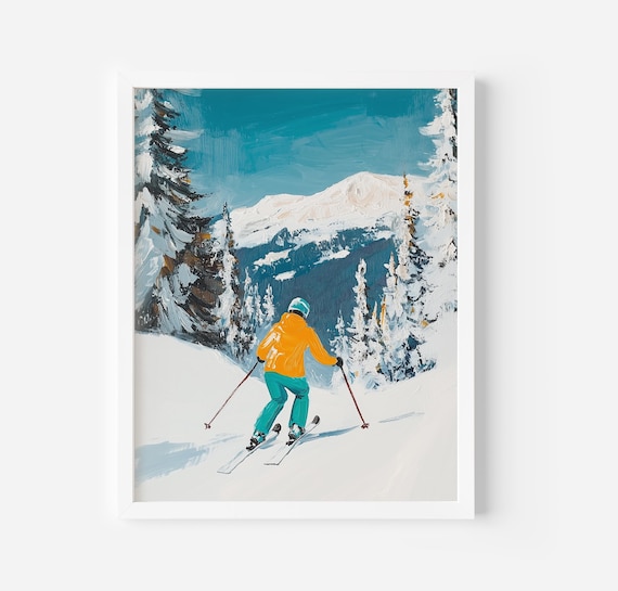 Skier In Orange Jacket Descending A Snowy Mountain Slope Poster