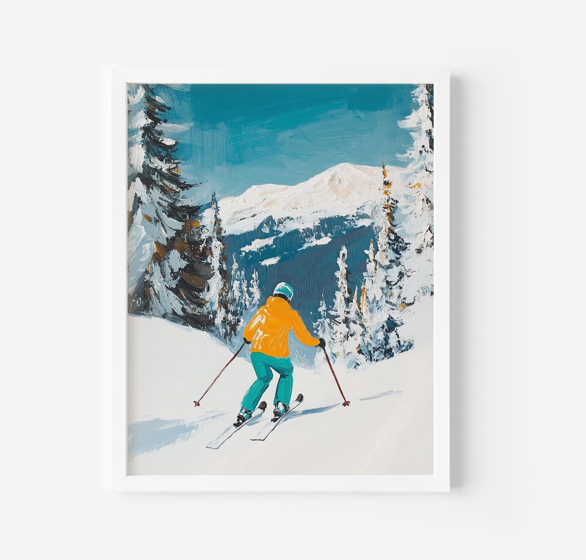 Skier In Orange Jacket Descending A Snowy Mountain Slope Poster