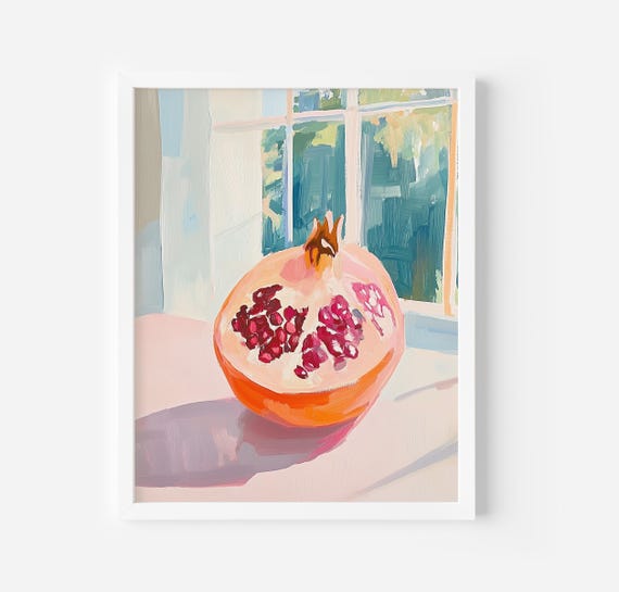 Pomegranate Art Kitchen Wall Decor Kitchen Wall Art Fruit Oil Painting Abstract Food Painting Fruit Market Print Soft Colors