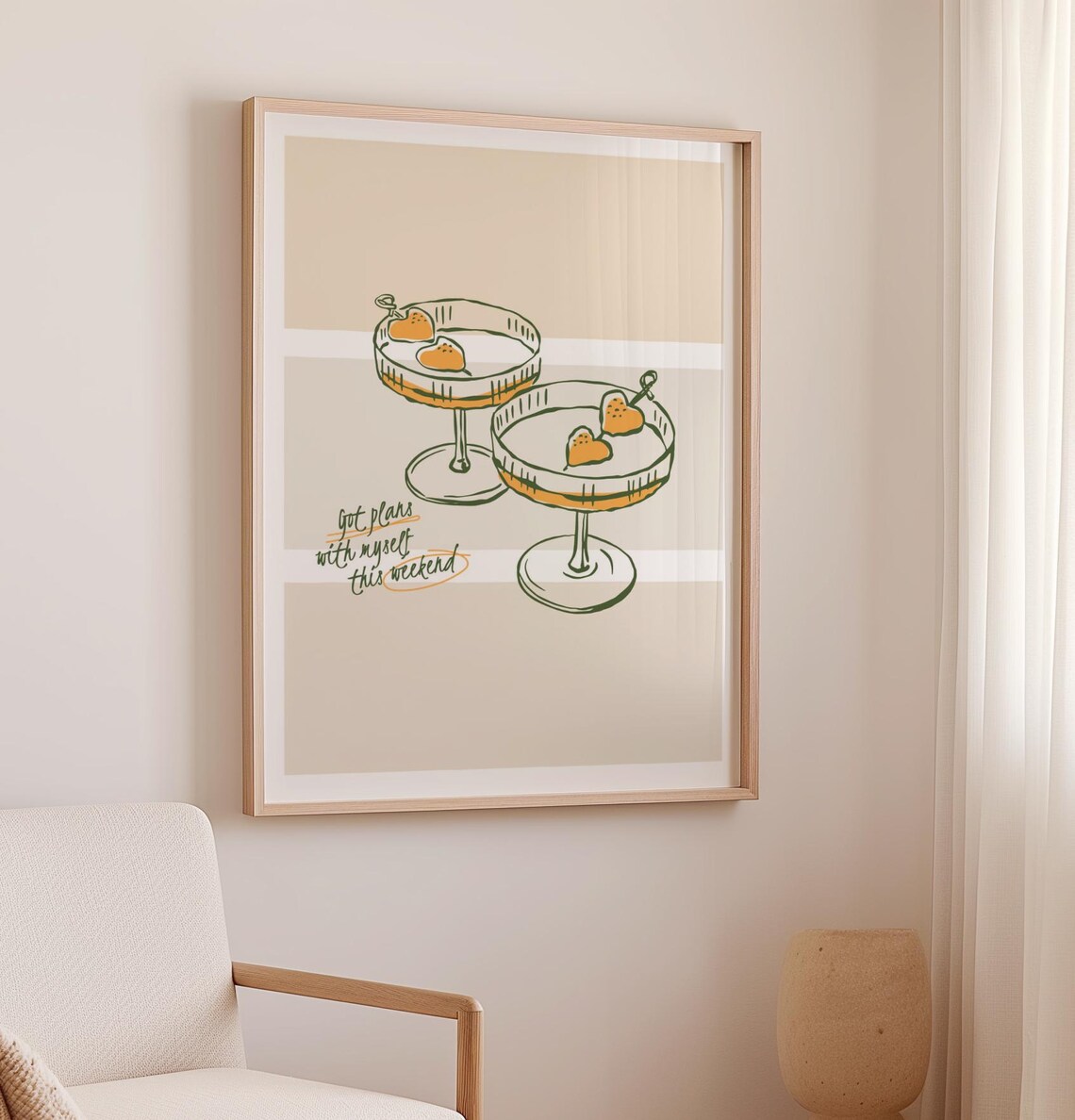Got Plans With Myself This Weekend Print Cocktail Coupe Retro Bar Poster - Image 3