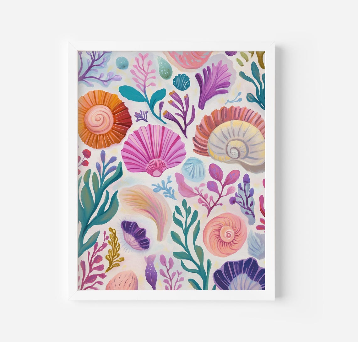 Colorful Seashells And Coral Under The Sea Pattern Beach Poster