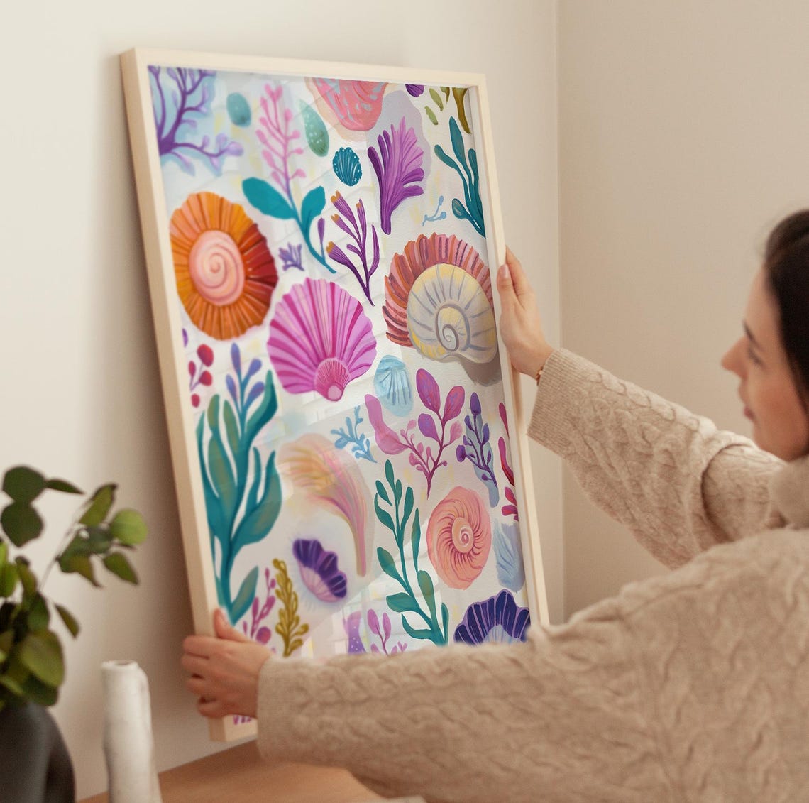 Colorful Seashells And Coral Under The Sea Pattern Beach Poster - Image 3