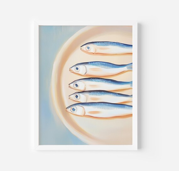 Sardines Fine Art Print Retro Wall Art Kitchen Gallery Decor Vintage Fish Print Trendy Mediterranean Seafood Print Art