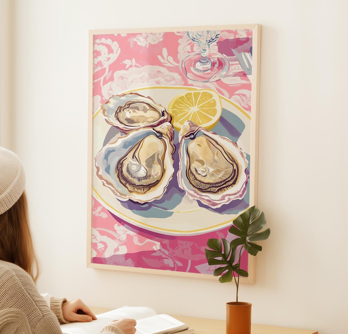 Fresh Oysters With Lemon Slice Seafood Kitchen Wall Art Poster - Image 2