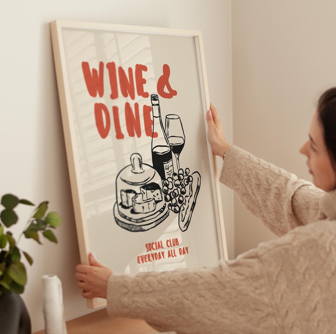 Wine and Dine Social Club Retro Food Quote Kitchen Bar Wall Poster - Image 4