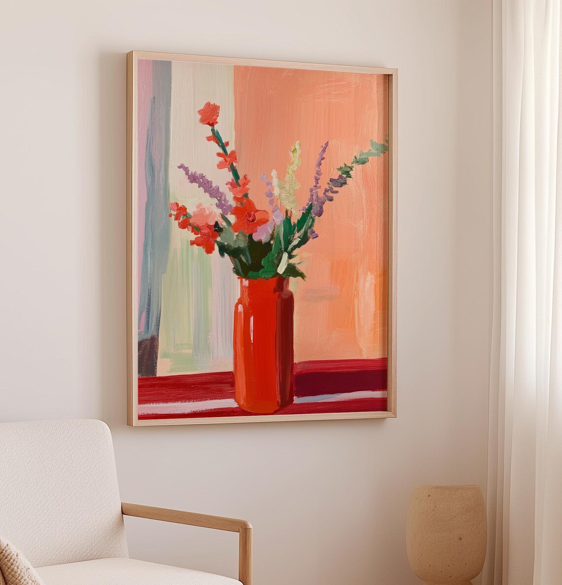 Bold Vibrant Red Wildflowers In Red Vase Warm Floral Art Poster - Image 2
