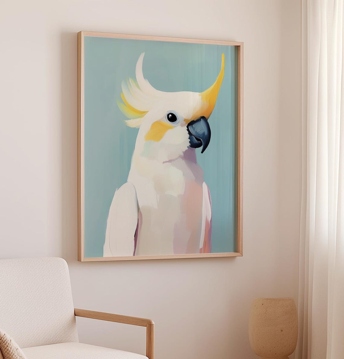 Sulphur Crested Cockatoo Portrait on Teal Pastel Tropical Bird Poster - Image 2