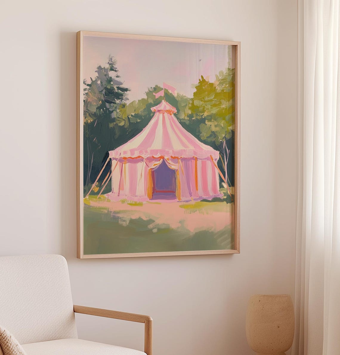 Pink Striped Circus Tent In Sunny Meadow Whimsical Nursery Poster - Image 2