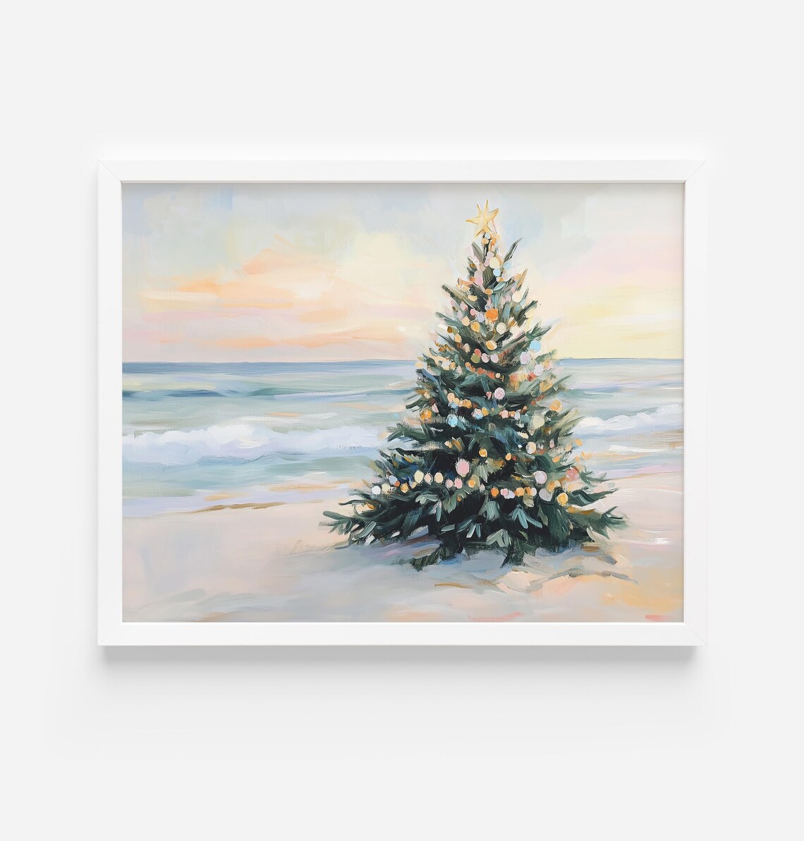 Pastel Beach Christmas Tree Decor Nautical Art Print
